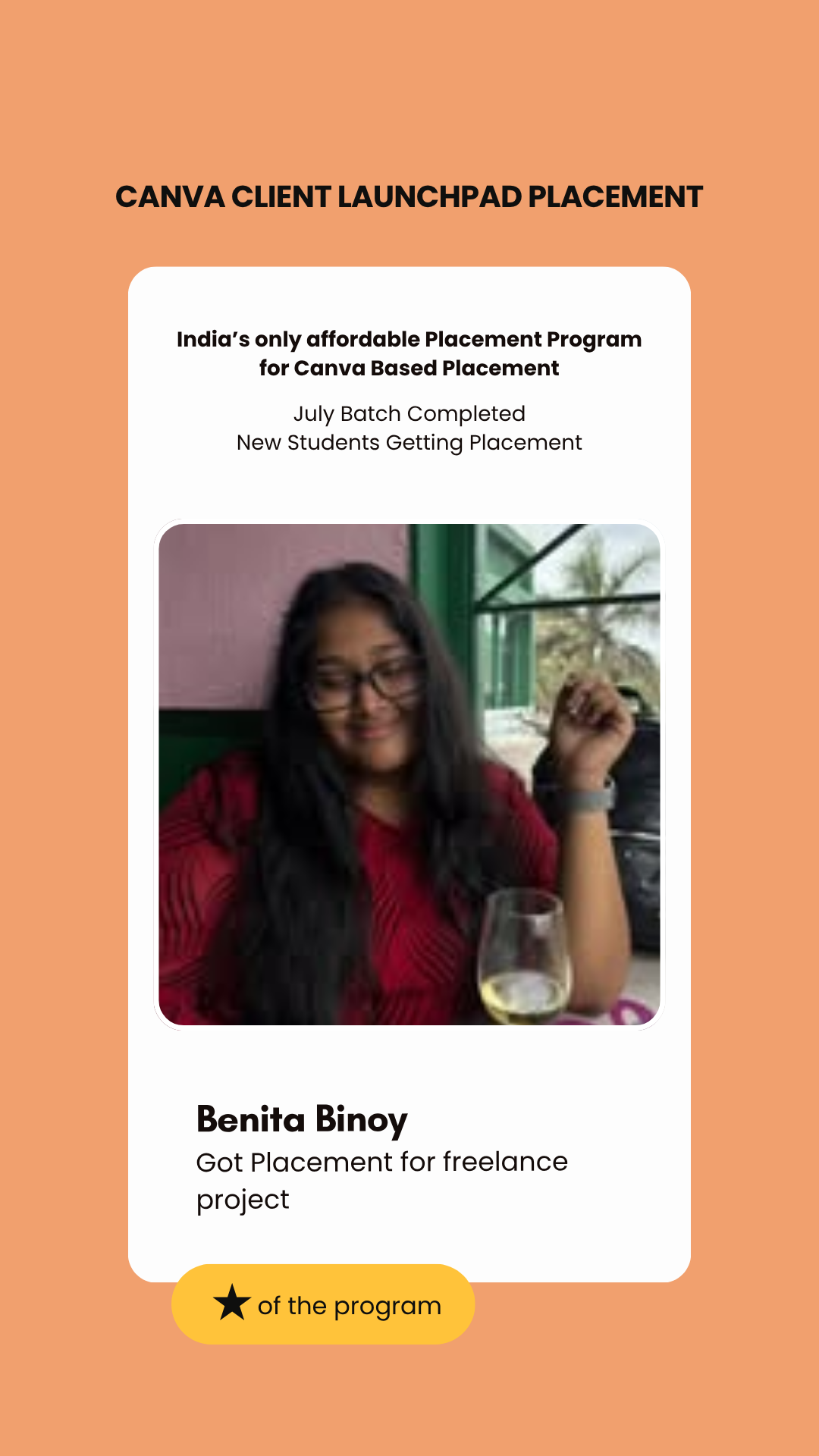 Benita Binoy — Canva Initiative placement, Wabbithire