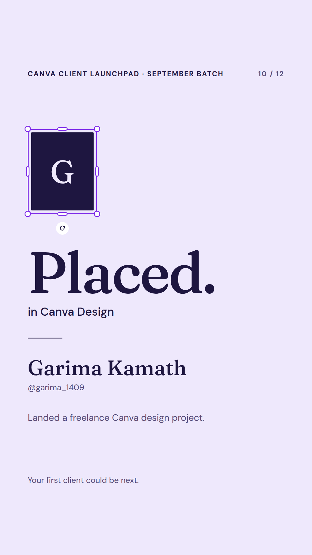 Garima Kamath — Canva Initiative placement, Wabbithire