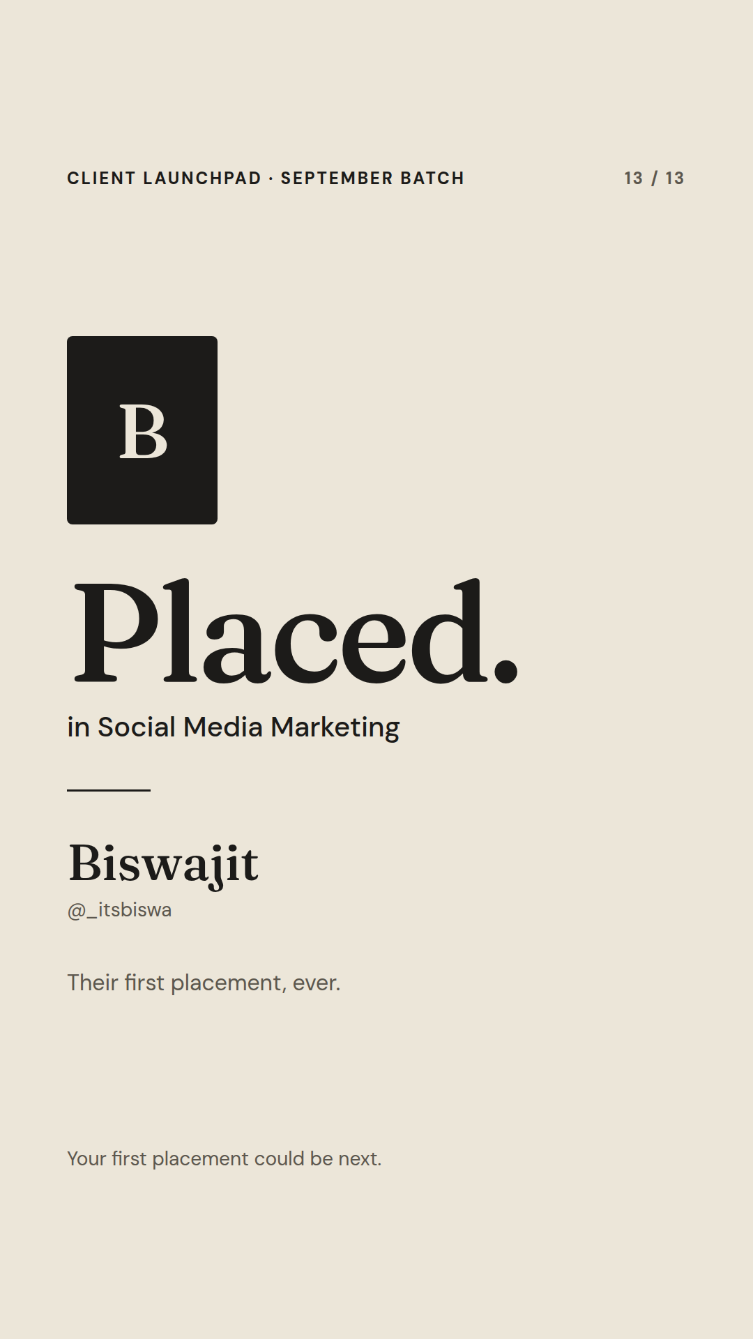 Biswajit — Social Media Initiative placement, Wabbithire